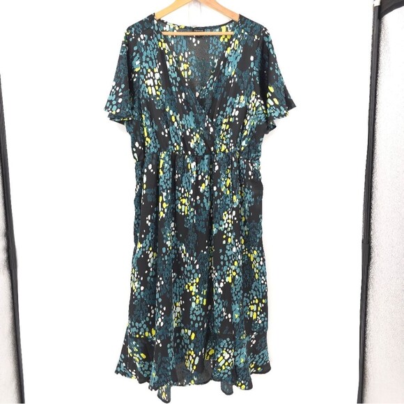 Torrid Midi Dress Flutter Sleeve Ruffles Pockets Abstract Party Wedding 2X - Picture 2 of 15